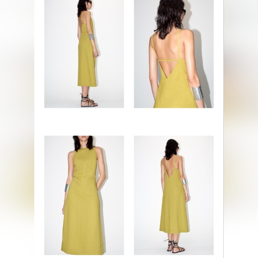 Zara ZW Collection Linen and Viscose Blend Midi Dress Open Back - Picture 2 of 9